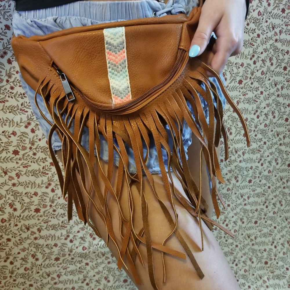 Tribal themed fringe fannypack